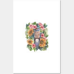 Bird And Flowers Ilustration Posters and Art